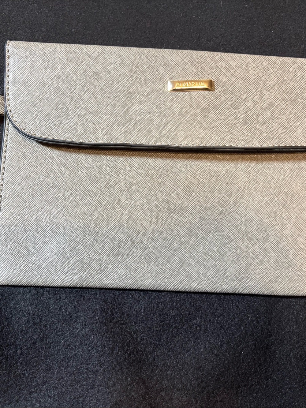 Elim & Paul Gray Faux Saffiano Leather Envelope Wristlet Clutch Gold Hardware